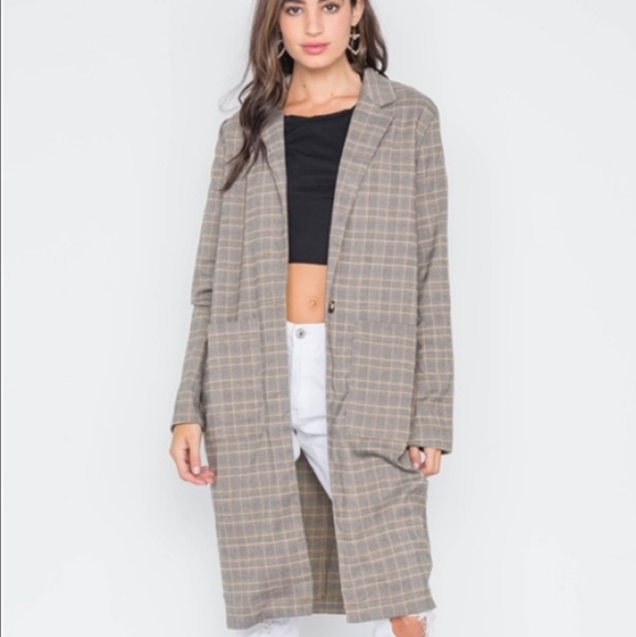 OFFERS??🌼5 * Rated 🌼Plaid Trench in Bark & Grey - Picture 2 of 6